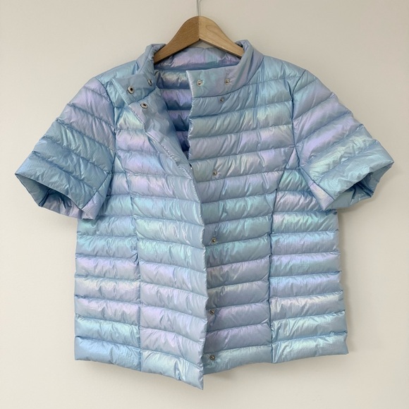 J.McLaughlin Sarabeth Short-Sleeve Goose Down Puffer Jacket Iridescent Blue, M - Picture 10 of 14